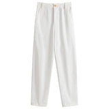Office Lady Newly Autumn 2021 100% Cotton Jeans High Waist Jeans White Wide-legged Wild Pants Women Loose