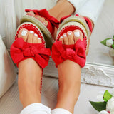 Newest women sandals Bow Leopard Slipper Summer Open Toe Platform flats Slide Ladies Fashion Hollow Light Slip On