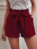 Fongt 2025 Summer Women's Loose Flax Leisure Shorts Pocket Solid Colored High-Rise Broad Legs