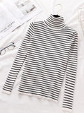 Vintage Black and White Striped Knitted Sweater Long Sleeve Turtleneck Slim Warm Casual Pullover 2021 Winter Fashion