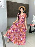 Printed Short-Sleeved Dress-Outfit