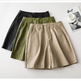 Buttons S-3XL Fashion PU Leather Shorts Women's Autumn Winter New 2019 Loose Five Points Leather Trouser Plus Size