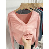 Fongt Knitted V-Necked Cardigan Trend New Thin Shirt Sweater Coat Short Top