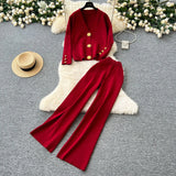 Fongt Small Fragrant Wind Two Sets Of Women's Autumn And Winter Knitted Jersey Jacket Sweater Casual Trousers