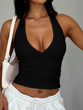 Vintage Deep V Neck Halter Crop