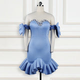 Fongt Perspective Mesh Crocus Stud Beaded Bow Bow Dress Party Big-Size Women's Dress Dress