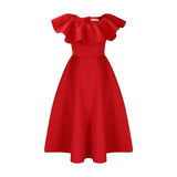 Fongt Women's Summer Fashion Temperament Lotus Leaf Side Banquet Dress Dress Dress Dress Dress Dress Dress