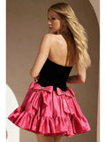 Satin Bow Ruffle Tube Mini Dress-Outfit