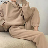 Spring Women Hoodies Sweatshirt Tracksuit Fleece Cotton 2 Pieces Sets Female Pants Suits