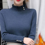 Wool Coat Female Autumn Winter New Women's Warm Simple Half High Collar Inside The Set Soft Waxy Knit Bottom Shirt-Outfit