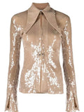 STREET Newest 2023 Designer Blouse Women's Flare Sleeve Glitter Sequined Gauze
