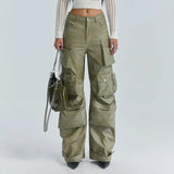 Fongt Cargo Pants Fall 2024 New Personality Splicing Loose PU Leather Pants Casual Wide-Leg Pants Women-Outfit