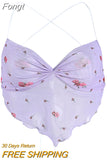 Summer Sexy Chest Wrap, Creative Floral Printing See Through Irregular Hem V-neck Hanging Neck Top Slim Backless