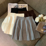 Knitted Pleated High-Waisted Mini Skirt-Outfit