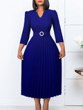 Fongt Women's Clothing 2025 Autumn New V-Neck Fashion Temperament Elegant Folding Skirt Dress