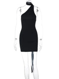 Black Drape Bandage Mini Dress-Outfit