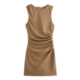 Fongt Women's Explosive Three-Color Knitted Wrinkle Decoration Dress