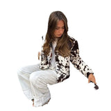 Fongt Women's Explosive Collar Print Shirt Jacket Jacket Casual
