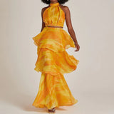 Fongt Fashion Hanging Neck Tie Dye Design Fluffy Cake Dress In Autumn 2025
