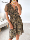 Sexy Summer Women Dress 2022 V-Neck Leopard Print Vintage Elegant Party Dresses Casual Holiday Day New Female