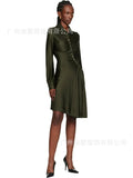 Fongt Women's Collar Button Irregular Long-Sleeved Dress