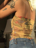Halter Mesh Floral Crop Cami Top-Outfit
