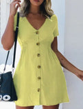 Street Hipster Solid Color V-neck Slim-fit Button High Waist