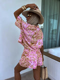 Fongt Women's New Suit Collar Shorts Two-Piece Fashion Print Casual Women 3022