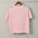 STREET Newest 2022 Fashion Women's Hollow out Short Sleeve Monogram Jacquard Knit