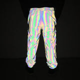 2024 New Men's Multi-Pocket Colorful Reflective Pants Ins Laser Backbeam Foot Cargo Pants-Outfit
