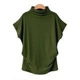 Commute Large Size Women's Half Turtleneck Batwing Sleeve Solid Color Polyester