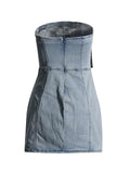 Fongt Fashion Fall 2024 New Multi-Bag Stitching Sexy Strapless Wrap Hip Short Denim Dress-Outfit