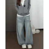 Fongt Blue High Street Design Loose Broad Leg Pants Women Lazy Wind Hip Hops Fatmm Straight Jeans