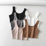women summer crop tops sleeveless short cotton u collar knitted