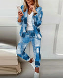 Autumn Two Piece Sets Women Printted Elegant Blazer & Pants Set Outifits Fashion Tracksuits Casual Elegant Female