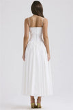 White Stripe Corset Frill Midi Dress-Outfit