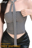 Women Summer Tank Crop Tops T-shirts Plaid Halter Neck Off Shoulder Open Back Crop Tops for Ladies, Black
