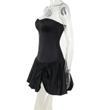 Ruched Strapless Puff Mini Dress-Outfit