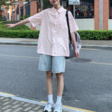 Fongt Loose Green Plaid Short-Sleeved Shirt Female Summer Design Sense Small Minority Lapel Shirt Thin Coat Tide-Outfit