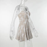 White Square Neck Lace Mesh Long Sleeve Mini Dress-Outfit
