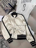 Fashion High Quality Color Contrast Baseball Uniform Jacket Unisex Long Sleeve Zipper Jogger Coat For Ladies