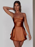 Summer New Sexy Slimming Bare Back Solid Color Sling Dress