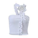 Fongt Spring New Fashion Sexy French Three-Dimensional Flower Ribbon Hanging Neck Stitching Wipe Chest Vest