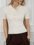 Fongt Collar Top Sleeve Summer 2025 New Tight Slime Thread Thread Top