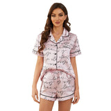 Fongt Female Summer Letters Love Print Thin Ice Silk Short-Sleeved Shorts Home Suit Suit-Outfit