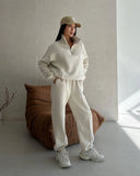Fongt New Casual Fashion Splicing Thick Long-Sleeved Trousers Set