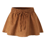 Elastic High Waist Suede Mini Skirt-Outfit