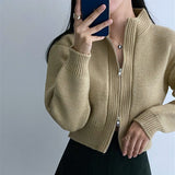 New 2021 Women's Autunm Winter Sweaters Zippers Cardigans Knitted Vintage Fashionable Elagant Short Tops