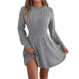 Autumn And Winter Pure Color Lantern Long-Sleeved Sweater Skirt A Dress Women's