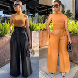 High Waist Leather Nightclub Metal Belt Wide